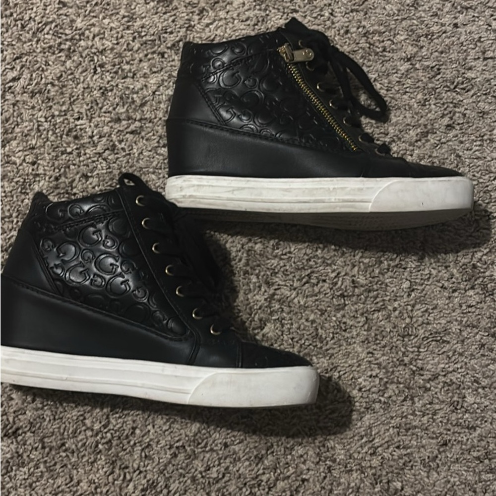 Guess Black and White High-Top Sneakers with Sparkly Finish